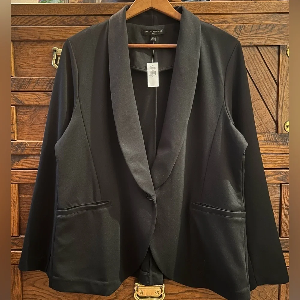 NEW Banana Republic Black Slim Shawl Collar Knit Blazer Sz XL Stretch Workwear - Picture 4 of 13